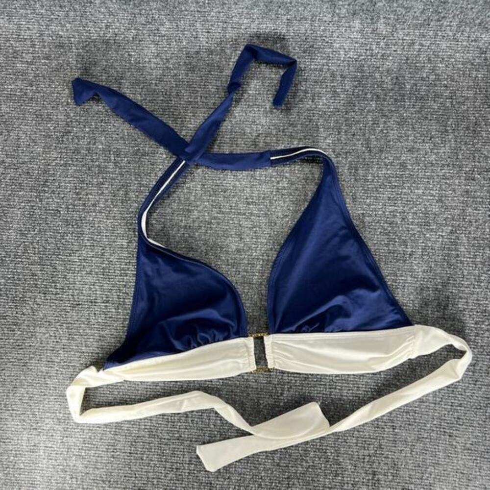 Vintage Lauren Ralph Lauren Bikini Bathing Suit Top Womens 8 Navy White Swimsuit